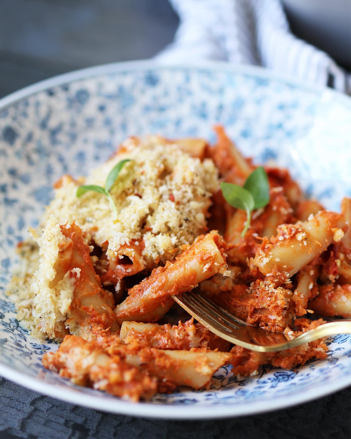 Vegan olive garden ziti al forno copycat in bowl looking gorgeous